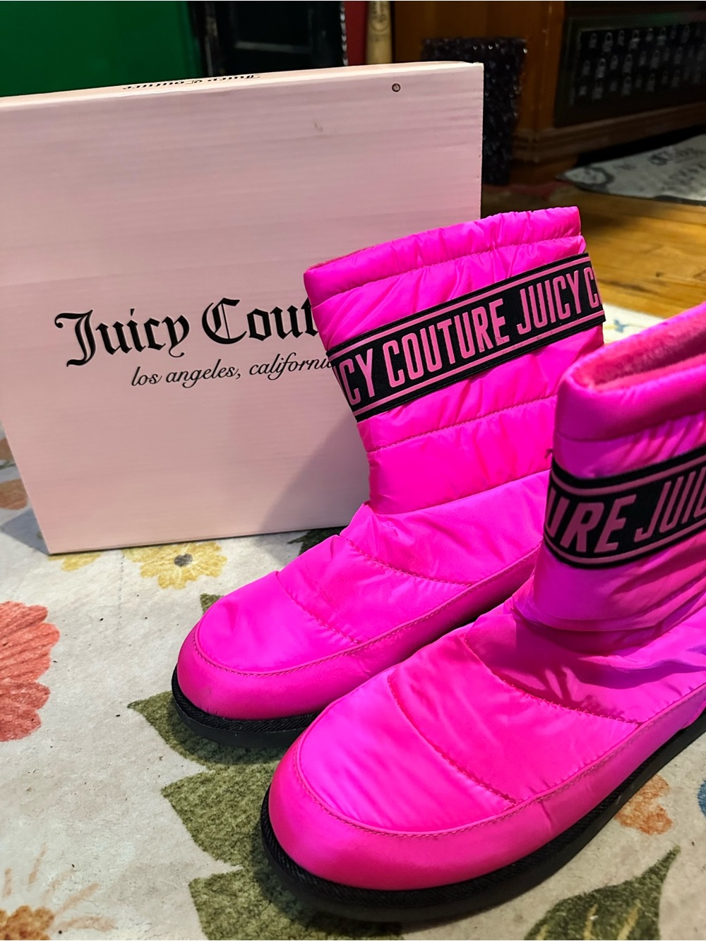 Juicy Couture Neon Pink Quilted Ankle Boots